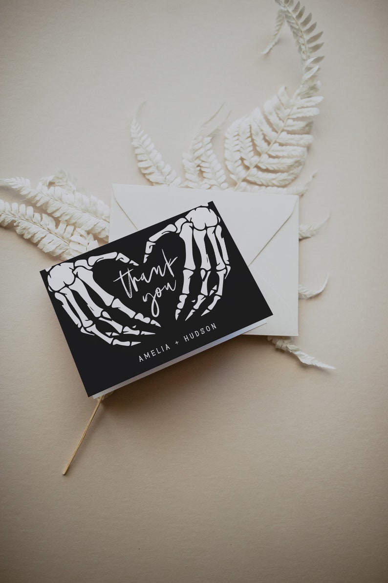 Thank You Card Template, Skeleton Heart Hands Thank You, Til Death Thank You Card, Gothic,Hipster, Halloween Thank You, Editable, 69 image 2