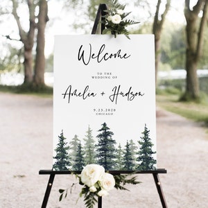 Pine Welcome Sign, Lake, Printable Wedding Rustic Pine Mountain, Bridal Shower Sign, Editable Template, Instant Download, Templett, 005 image 1