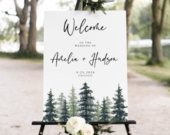 Pine Welcome Sign, Lake, Printable Wedding Rustic Pine Mountain, Bridal Shower Sign, Editable Template, Instant Download, Templett, 005