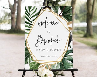 Tropical Welcome Sign Template, Baby Shower, Tropical Bridal Shower, Palm, Beach, Editable Template, Instant Download, Templett, 19