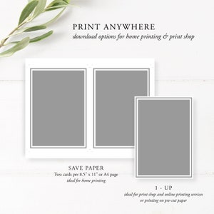 May include: A white layout featuring three grey rectangles with white borders. Text at the top says "PRINT ANYWHERE". Below, "SAVE PAPER" and "1-UP" are displayed with information about printing options.