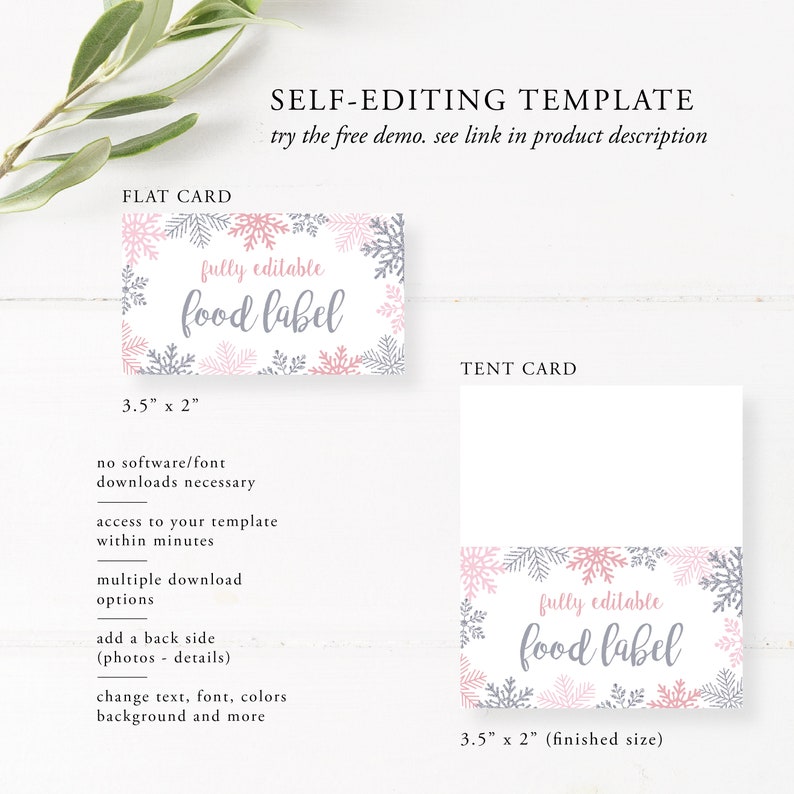 Buffet Card Template, Snowflake Food Labels Cards, Winter Baby Shower ...