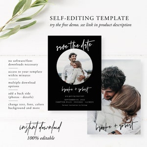 Photo Save the Date Template, Engagement Photo Save the Dates, Save the Date with Pictures Template, Black, DOWNLOAD, Editable, Template, 41 image 5