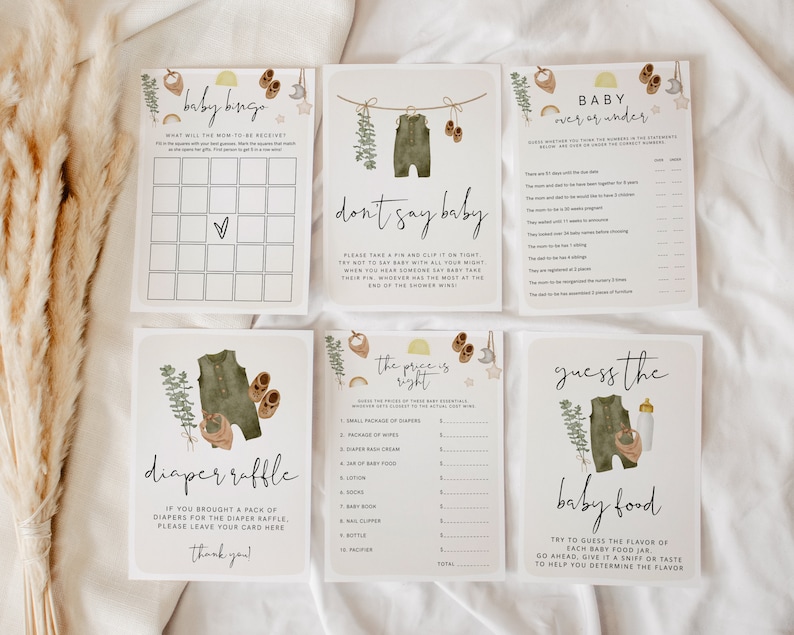 Baby Shower Game Bundle Boho Baby Shower Game Kit Printable Etsy