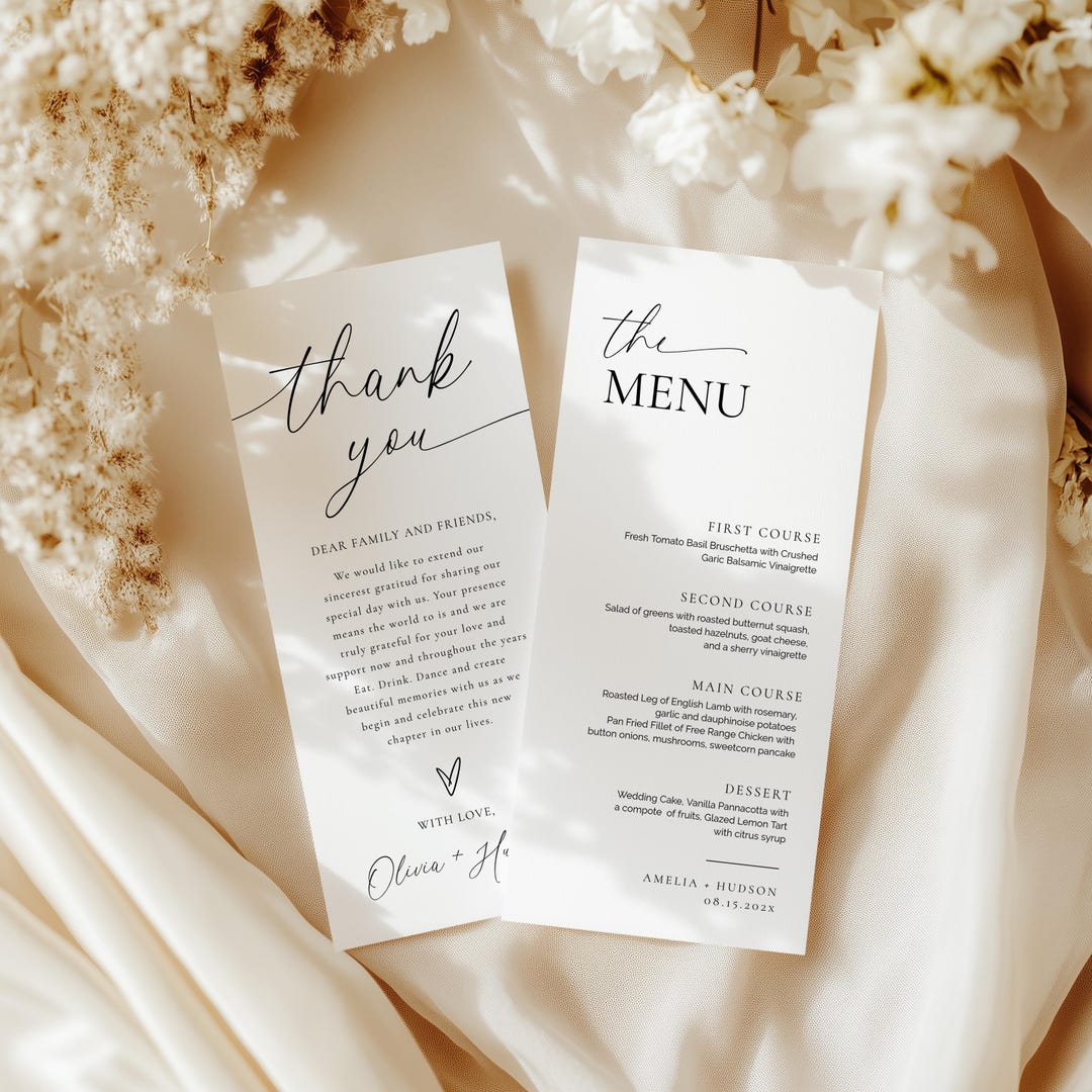 Modern Menu Template, Double Sided Menu With Thank You Note, Editable ...