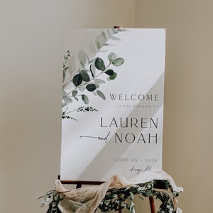 Greenery Wedding Welcome Sign Template, Leaves Wedding Welcome Sign, Printable Welcome Sign Wedding, Templett Wedding Sign, Greenery, 80