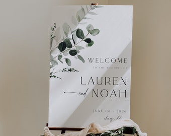 Greenery Wedding Welcome Sign Template, Leaves Wedding Welcome Sign, Printable Welcome Sign Wedding, Templett Wedding Sign, Greenery, 80