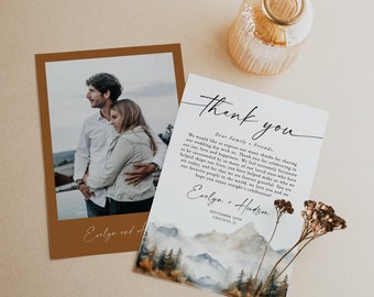 Mountain Thank You Card, Thank You Letter Note, Printable Wedding Menu Thank You, Editable Template, Instant Download, Fall Mountain, 126
