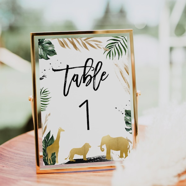 Safari Table Number Card Template, Safari Baby Shower Table Number, Animal, Lion, Elephant, Jungle Table Number, Editable, DOWNLOAD, DIY