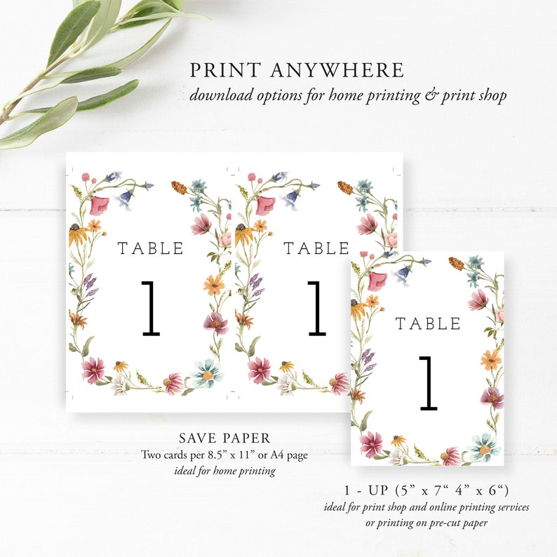 Wildflower Table Number Card Template Boho Table Number | Etsy