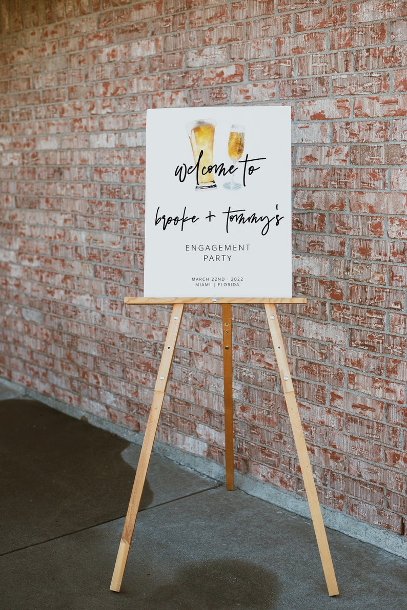 Bubbles and Brews Engagement Party Sign Template Etsy