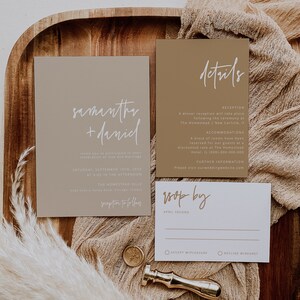 Minimalist Wedding Invitation Set, Modern Wedding Invitation, Boho, Instant Download, Beige Wedding, Earth Tone, Editable Template, 41G