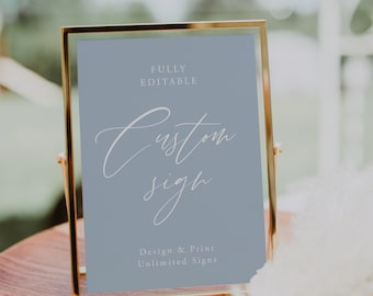Dusty Blue Custom Sign Template, Dusty Blue Wedding or Bridal Shower Table Sign, Create Any Sign, Bridal Sign, Dusty Blue, DOWNLOAD, 06
