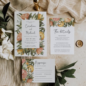 Citrus Wedding Invitation Set, Details, RSVP, Summer Wedding, Citrus Wedding, Orange Wedding, Editable Template, Instant Download, 18