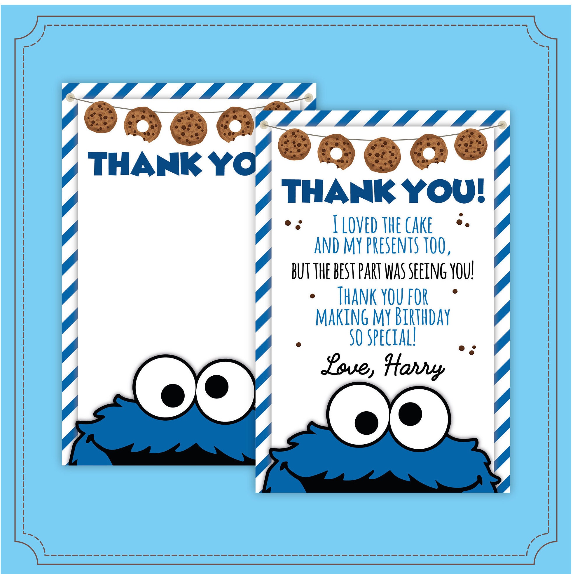 Cookie Monster Thank You Card Cookie Monster Invitation Etsy