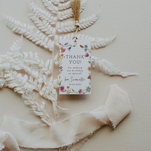 Wildflower Favor Tag Template, Wildflower Birthday,  Folk favor tag, Floral Printable, Girl, EDITABLE, INSTANT DOWNLOAD, Templett, 55