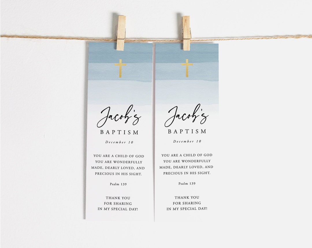 Baptism Bookmark Template, Instant Download, Editable Bookmark Keepsake ...