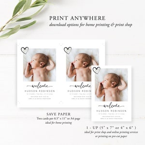 Birth Announcement, Photo Baby Announcement Card, Newborn, Welcome, Minimalist, Editable Template, Printable, Instant Download, Templett imagem 4
