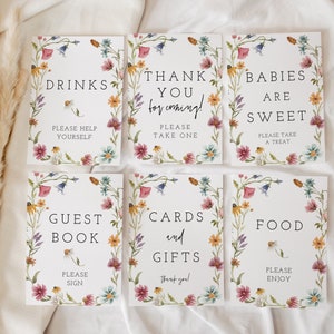 Wildflower babyshower bord bundel, Floral babyshower, roze bloem babyshower, 5 x 7, 8 x 10, boho babyshower bord, bewerkbaar, sjabloon, 55
