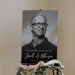 In Loving Memory-bord, welkomstbord begrafenis, bewerkbare poster met foto, afbeelding, herdenkingsdienst, afdrukbaar, gebedsbord, 003