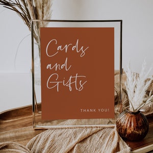 Panneau minimaliste pour cartes et cadeaux imprimable, panneau de mariage moderne, panneau de baby shower, terre cuite, panneau de cadeau de shower de mariage, fête de retraite, 43