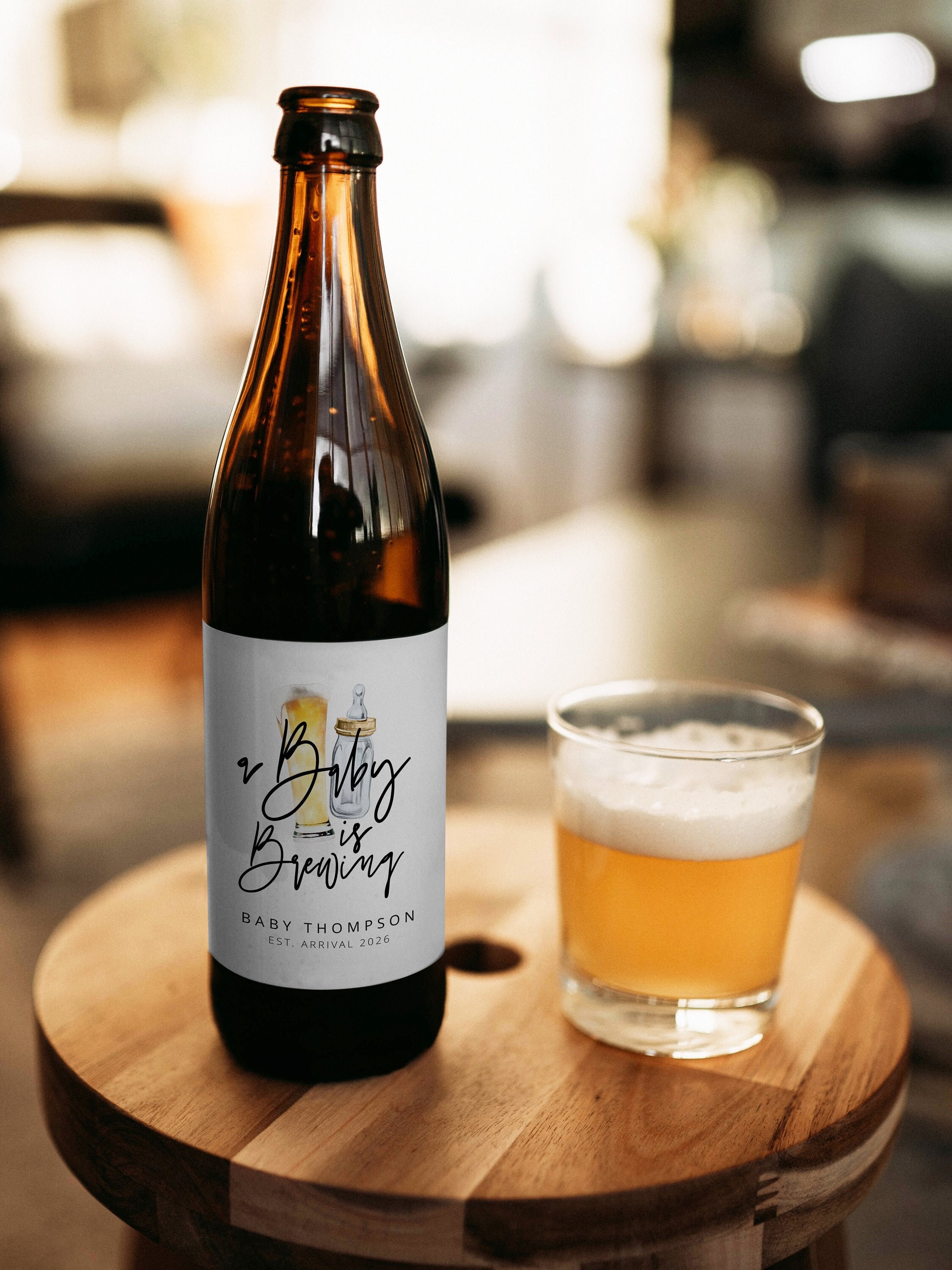A Baby Is Brewing Beer Label, Pregnancy Announcement Beer Label, Minimalist Baby Announcement, Personalized Beer Labels, DIY, Template, 73