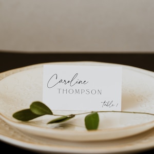 Plantilla de tarjeta de lugar de boda minimalista, tarjetas de lugar imprimibles, plantilla de boda moderna, caligrafía, DESCARGAR, Editable, Templett, 89