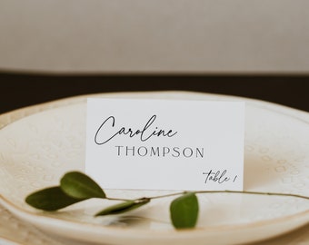 Plantilla de tarjeta de lugar de boda minimalista, tarjetas de lugar imprimibles, plantilla de boda moderna, caligrafía, DESCARGAR, Editable, Templett, 89