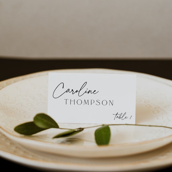 Plantilla de tarjeta de lugar de boda minimalista, tarjetas de lugar imprimibles, plantilla de boda moderna, caligrafía, DESCARGAR, Editable, Templett, 89