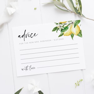 Kaartsjabloon citroen advies, bewerkbaar Citrus bruids douche advies, bruiloft advies, bruids advies, Instant Download, Templett
