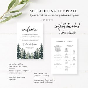 Pine Wedding Timeline Template, Wedding Timeline, Event Timeline, Wedding Itinerary, Weekend Schedule Printable, Welcome Bag, 005 image 3