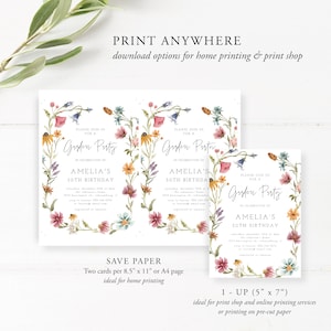 Garden Party Invitation template, Folk Wildflowers, Wild Floral, Watercolor Floral, Wildflower Birthday, Instant Download, Editable, 55 image 5