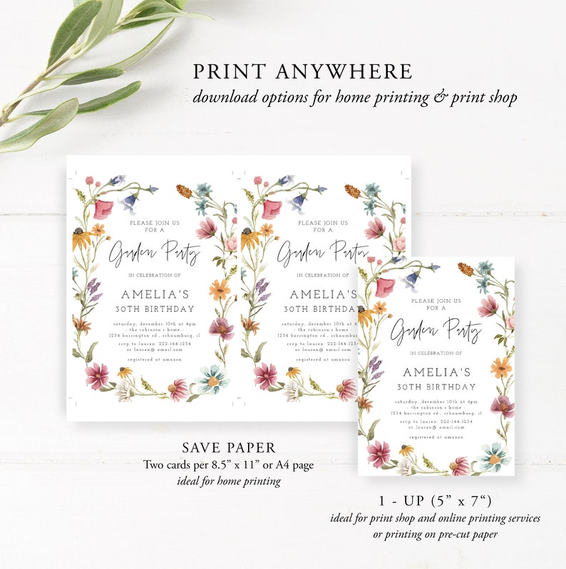 Garden Party Invitation template, Folk Wildflowers, Wild Floral, Watercolor Floral, Wildflower Birthday, Instant Download, Editable, 55 image 5