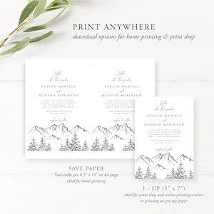 Mountain Wedding Invitation Set, Mountain, Woodland Pine, Rustic Wedding, Lakeside Editable Template, Instant Download, Templett, 001 image 6