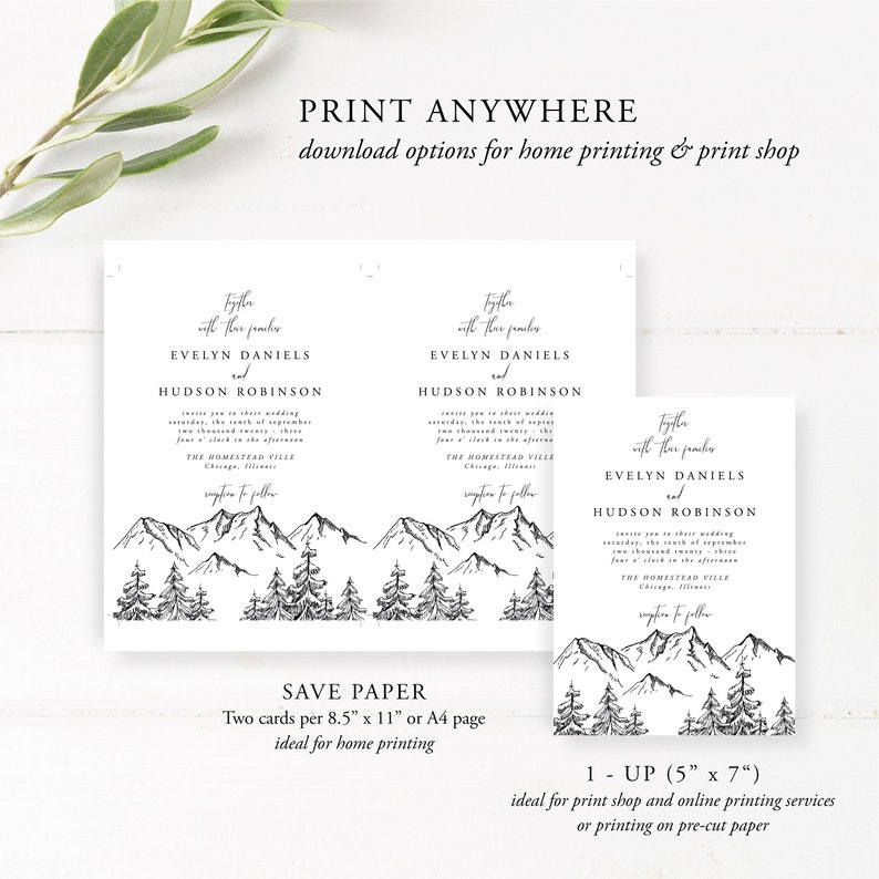 Mountain Wedding Invitation Set, Mountain, Woodland Pine, Rustic Wedding, Lakeside Editable Template, Instant Download, Templett, 001 image 6