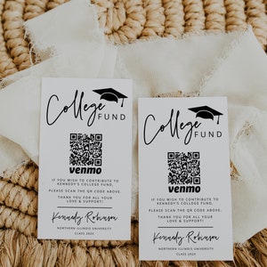 College Fund QR Card, Graduation QR Code Card Printable, Graduation Venmo Card Template, Modern Minimalist Graduation Donation Fund DIY, 41 image 2