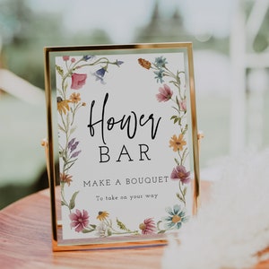 Wildflower Flower Bar Sign Template, Bright Floral Wedding Signs, Make a Bouquet Sign, Summer Spring Wildflowers Wedding Favor Sign, 55