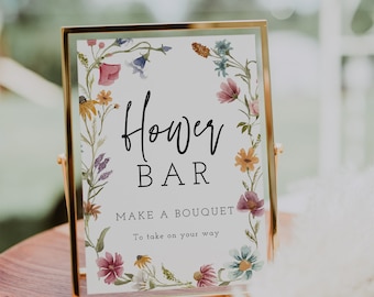 Wildflower Flower Bar Sign Template, Bright Floral Wedding Signs, Make a Bouquet Sign, Summer Spring Wildflowers Wedding Favor Sign, 55