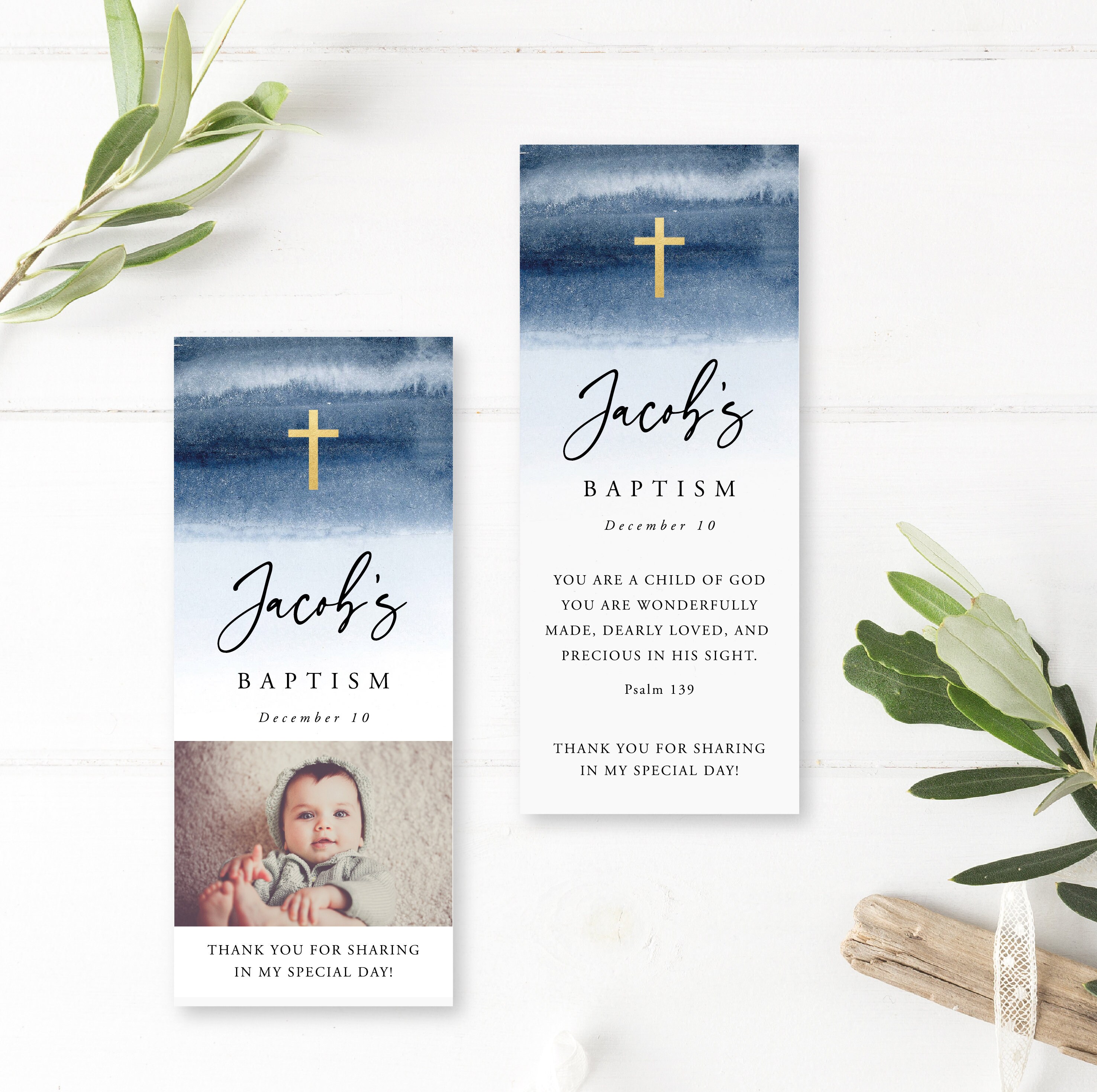 Baptism Bookmark Template Instant Download Editable Bookmark | Etsy