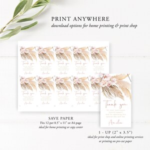Pampas Bridal Favor Tag Template, Wedding Thank You Tag, Bridal Shower ...