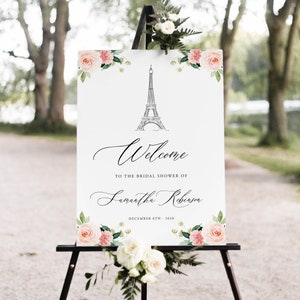 Paris Bridal Shower Welcome Sign Template, Printable Wedding Poster, Eiffel Tower, Instant Download, 100% Editable, Templett, 23