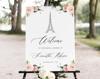 Paris Bridal Shower Welcome Sign Template, Printable Wedding Poster, Eiffel Tower, Instant Download, 100% Editable, Templett, 23