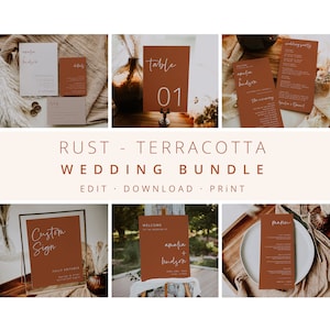Boho Wedding Bundle, Wedding Essential Template, Rust Invitation Suite, Terracotta, 100% Editable, Bohemian, Desert, Instant, Templett, 43