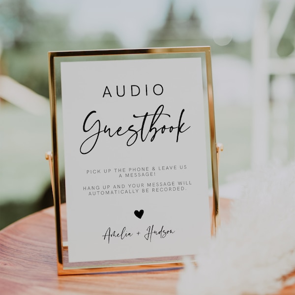 Telephone Guestbook Sign Printable, Modern Minimalist Wedding Sign, Audio Guest Book Sign, The Newlyweds Can't Come to the Phone DIY, 003