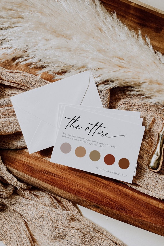 Wedding Attire Card Template, Wedding Color Palette Card, Color Palette Card, Guest Dress Code Request Insert, Modern Wedding, 89
