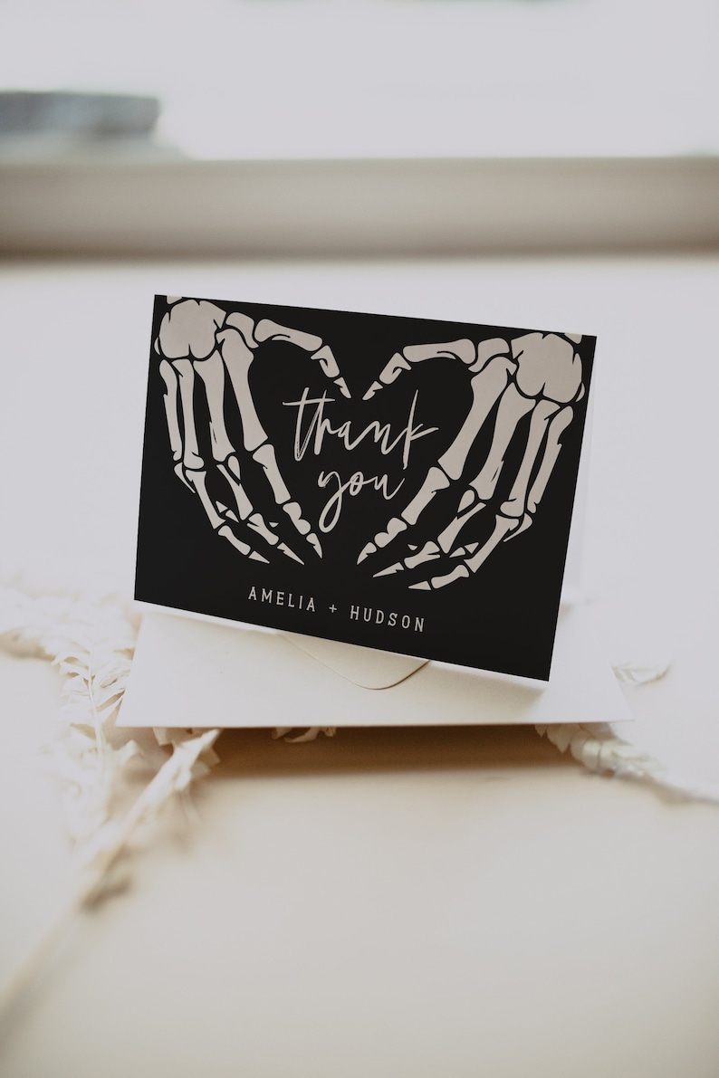 Thank You Card Template, Skeleton Heart Hands Thank You, Til Death Thank You Card, Gothic,Hipster, Halloween Thank You, Editable, 69 image 1