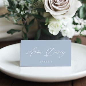 Dusty Blue Place Card Template, with Meal Option, Printable Dusty Blue Wedding Escort Card,  INSTANT DOWNLOAD, Editable, Templett, 06