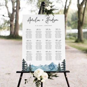 Sitzplan in den Bergen, Woodland, druckbare Sitzplan für die Hochzeit, Sofort Download, bearbeitbare Vorlage, Sofort Download, 005