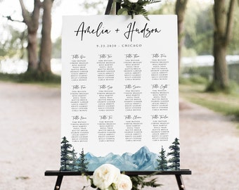 Mountain Seating Chart Poster, Woodland, Printable Wedding Seating Sign, Instant Download, Editable Template, Instant Download, 005