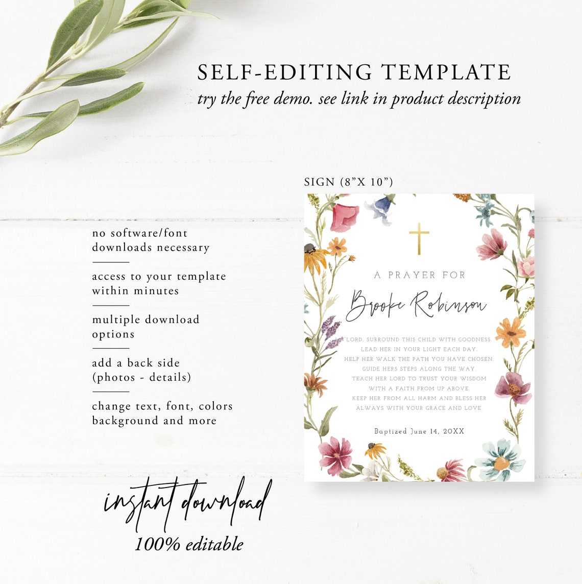 Baptism Prayer Sign Template Personalized Prayer Sign - Etsy